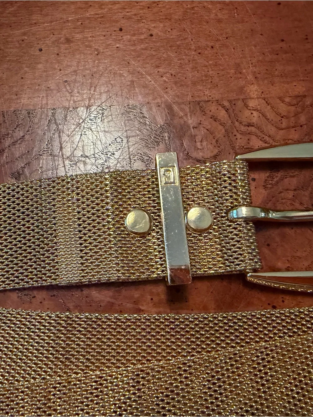Gold Tone Metal Mesh Belt with Polished Buckle Size XL. Vintage